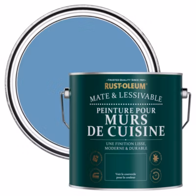 Peinture Bleue Résistante aux projections et lessivable pour Murs de Cuisine, Mate – RUST-OLEUM – Bleuet 2,5 L