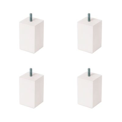4un. Pied de meuble en bois de hêtre laqué peinture blanche. Forme carrée hauteur 100 mm