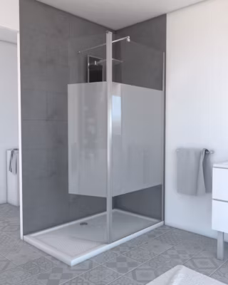 Volet pivotant pour paroi de douche fixe – 40x200cm – Verre 6 mm avec bande dépolie – Profile Chromé