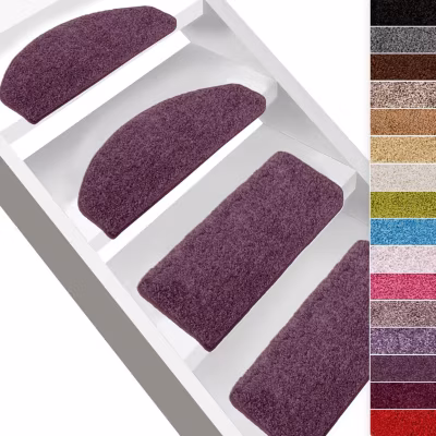 Tapis d&rsquo;escalier Shaggy Barcelona Violet Demi-circulaire 23,5 x 65 cm