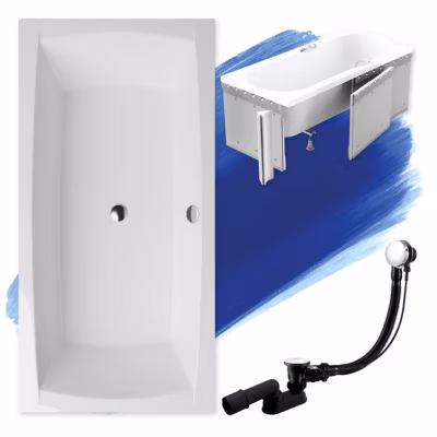 Baignoire rectangulaire 140 x 70 APRI acrylique blanc + Habillage en polystyrène + Pieds + Vidage à chromé