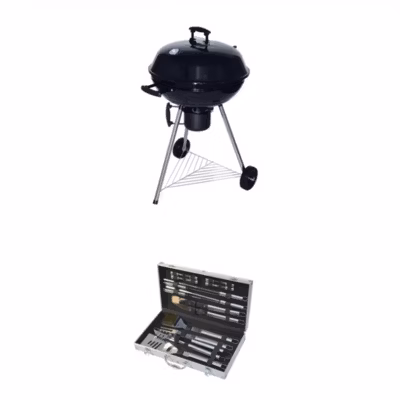 Barbecue charbon de bois Georges + mallette d&rsquo;ustensiles 18 accessoires