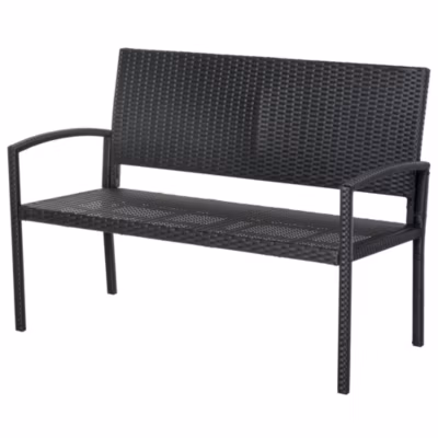 Banc de jardin 2 places style cosy chic résine tressée 4 fils imitation rotin noir