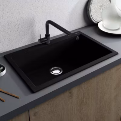 Évier à encastrer 1 Cuve 72x40x20cm – Quartz Noir Mat – Kera SE FRÉCAN