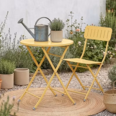 Table de jardin pliante Sande 71 x 62 cm jaune en.casa