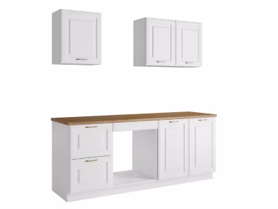 Cuisine complète – Avec plan de travail 200 cm – Blanc et naturel – CELOMIA