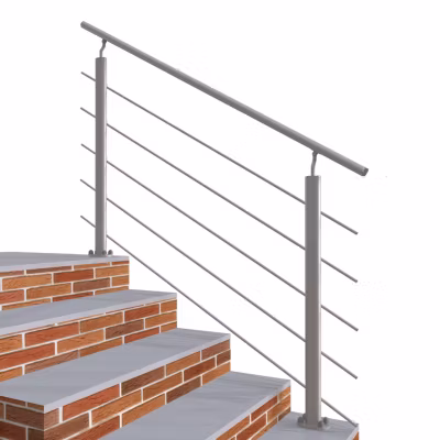 Kit Garde-corps 1.5m alu argent avec 5 traverses et main courante – Pose verticale à plat – Intérieur et extérieur