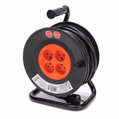 Enrouleur bricolage, 4 prises, 25 mètres, 3G1.5mm2, NF