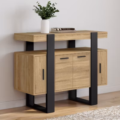 Buffet 100 cm PHOENIX 4 portes bois et noir