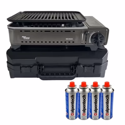 Barbecue à gaz Portable Grill 1780W + 4 Cartouches Gaz Butane Allumage Piezo + Mallette Camping ALPEN