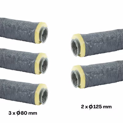 Lot 5 gaines isolées PVC 6 mètres (3×80+2×125) pour VMC autoréglable