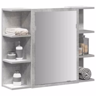 ZMH Armoire à miroir de bain Gris béton 80×20,5×64 cm Aggloméré