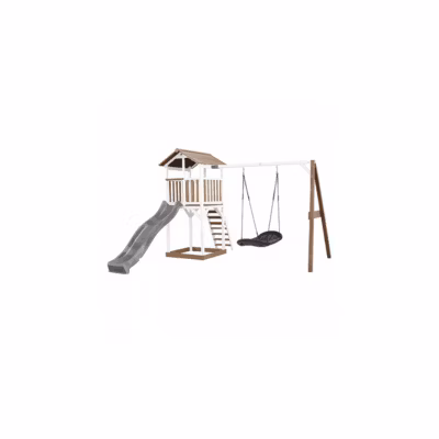 AXI Beach Tower avec Nid Roxy Balancoire Marron Blanc Toboggan Gris