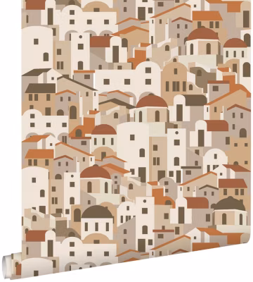ESTAhome papier peint maisons méditerranéennes beige et terracotta 50 x 900 cm