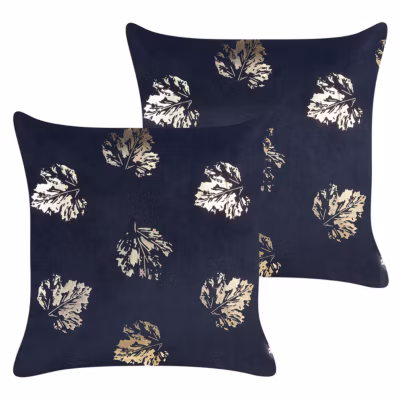 Lot de 2 coussins décoratifs GOLDENROD Velours 45 x 45 cm Noir Motif de plante