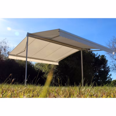 Store double pente GARDEN Blanc 6mx3mx2 Motorisé à télécommande – Toile Ecrue