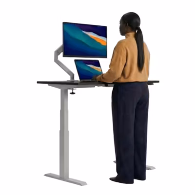 AUM WORLD Bureau Assis Debout Électrique, 120×80, 2 moteurs, Mémoires, 62-127cm, 120kg, Gris, Noir