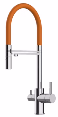Mitigeur de cuisine 3 Voies Chromé Robinet Bec Orange Orientable Et Douchette 2 Jets Détachable