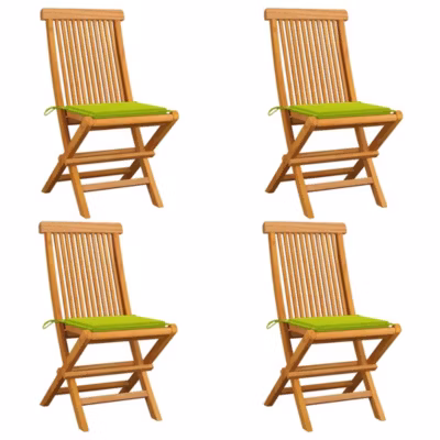 Chaises de jardin avec coussins vert vif lot de 4 Bois de teck vidaXL