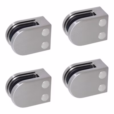 4 x Pince à verre plate modèle 05 – Ep. verre 12 mm – Zamak aspect inox brossé