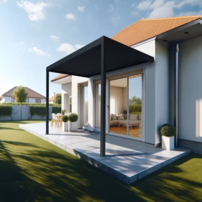 Pergola Bioclimatique AVANOA perpendiculaire 3,526×3,00 M Vérin à Télécommande (Gris anthracite)