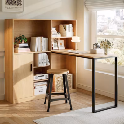 Bureau avec Étagères – Bureau Ordinateur avec Rangement Latéral – MDF Bois Naturel, 120x50x120 cm