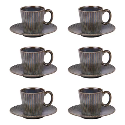 Coffret de 6 tasses à café avec sous tasses Liv bleu 9 cl
