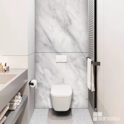 Panneau d&rsquo;Habillage WC suspendu  – 120×120 cm  – Ep. 4mm – Effet Marbre Gris – VERSILIA KOBERTIN