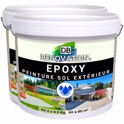 RESINE EPOXY Extérieur Terrasse Haute résistance – Blanc 9KG (60 à 80m²) Prêt à l’emploi – Peinture sol béton DB-225