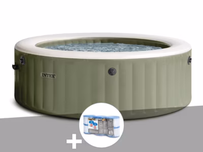 Kit spa gonflable Intex PureSpa Olive rond Bulles 4 places + 6 filtres