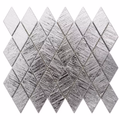 Mosaïque de verre sur maille pour salle de bain ou cuisine Diamond Silver Metallic – 25cm x 29.2cm