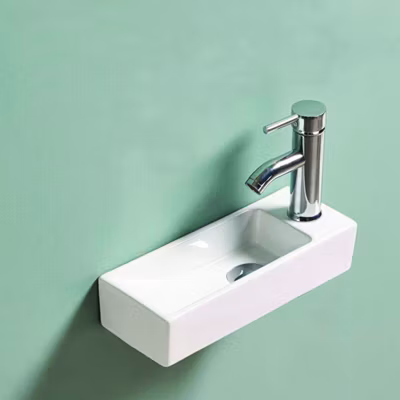 Lave main Rectangle Droite Céramique Blanc – 38×15 cm – Minimalist