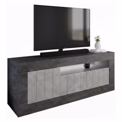 Meuble TV Iole, Buffet de salon, Armoire basse pour TV, Base murale de rangement, Made in Italy, 138×42 h56 cm, Ardoise et Ciment