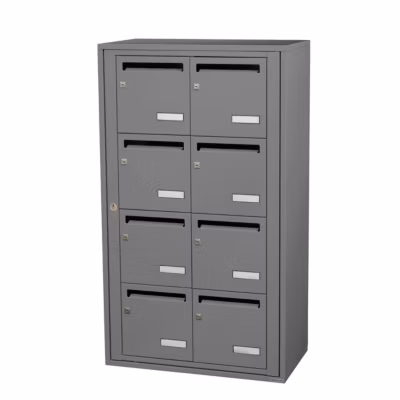 Bloc collectif leabox.com, 2×4, grade 3, simple face, Intérieur, fixation murale, Gris poussière RAL 7037 finition brillante