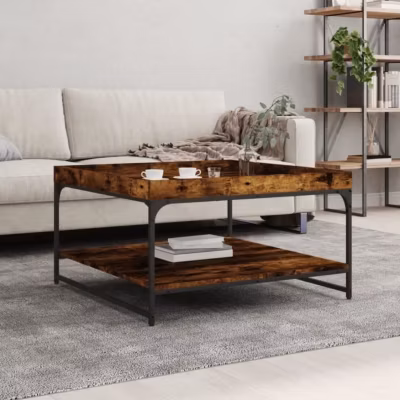 vidaXL Table basse chêne fumé 80x80x45 cm bois d&rsquo;ingénierie et fer 832815
