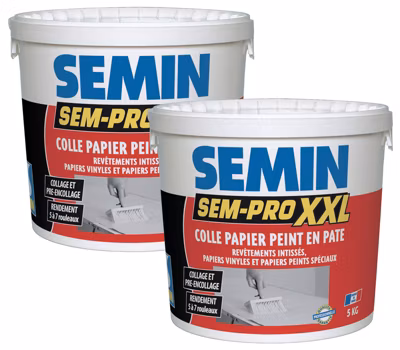 Lot de 2 colles Papiers Peints en Pâte Semin Sem-Pro XXL, Prêt à l&rsquo;Emploi, Seau de 5 kg