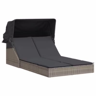 Chaise longue double et auvent et coussins gris résine tressée vidaXL