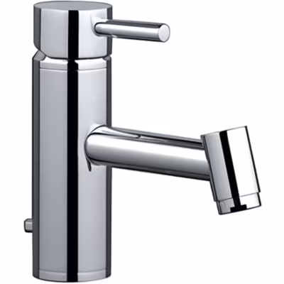 Mitigeur pour lavabo ou vasque bec contemporain SANINDUSA Tube chromé livré avec 2 flexibles et son vidage à tirette