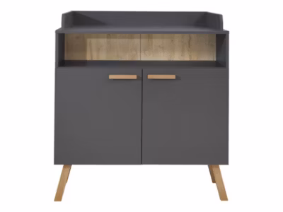 Meuble Bébé-Enfant – Commode avec plan à langer – Mélaminé – Gris – 96 – 103 – 77 cm
