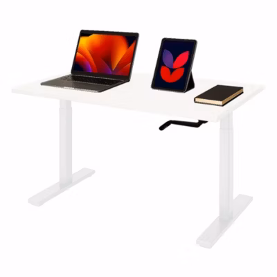 AUM WORLD Bureau Assis Debout Manuel HANDY GO, 160×80, Poignée Rétractable, Hauteur 69-113cm, Charge 80 kg, Blanc