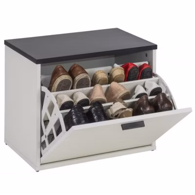 Banc Coffre à Chaussures Beaux Meubles Pas Chers Blanc 9 paires bois