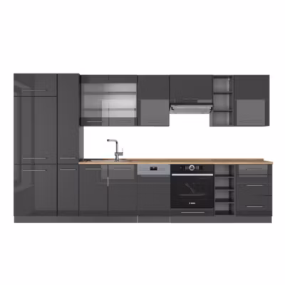 Vicco Cuisine Anthracite Haute brillance 355cm , PT Chêne