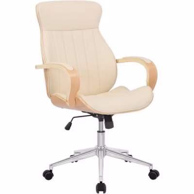 Fauteuil de bureau CLP Melilla similicuir crème coque bois pivotant