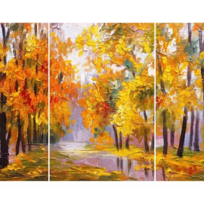 Triptyque sur toile peinture d&rsquo;automne 125×97 cm Fabriqué en France