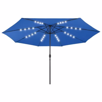vidaXL Parasol d&rsquo;extérieur avec LED et mât en métal 400 cm Bleu azuré
