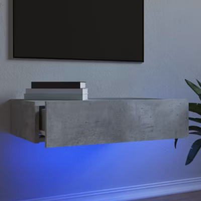 Meuble TV avec éclairage LED-Banc TV-Meuble Télé avec LED gris béton 60x35x15,5 cm vidaXL 667758