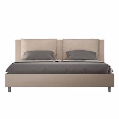 Lit coffre capitonné simili cuir gris tourterelle Antea 200×210