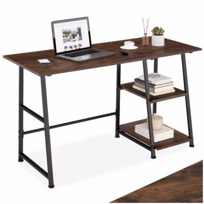 Bureau Style industriel Étagère latérale avec 2 compartiments de stockage