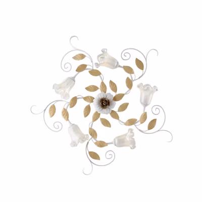 Cesto Plafonnier Shabby en fer laqué blanc 5 lumières H.17 d.80 BL274-PL5-BCO