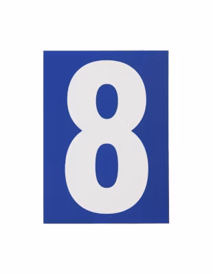 Plaque de signalisation 8, marquage blanc sur fond bleu, panneau PVC adhésif, 65x90mm – THIRARD